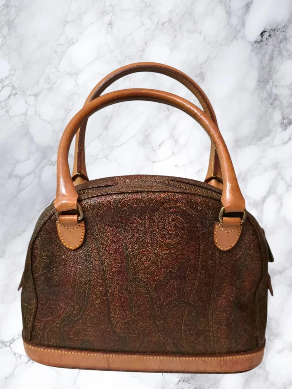 ETRO Milano Vintage 1996 Paisley Dome Satchel Made in Italy Leather Trim Boston